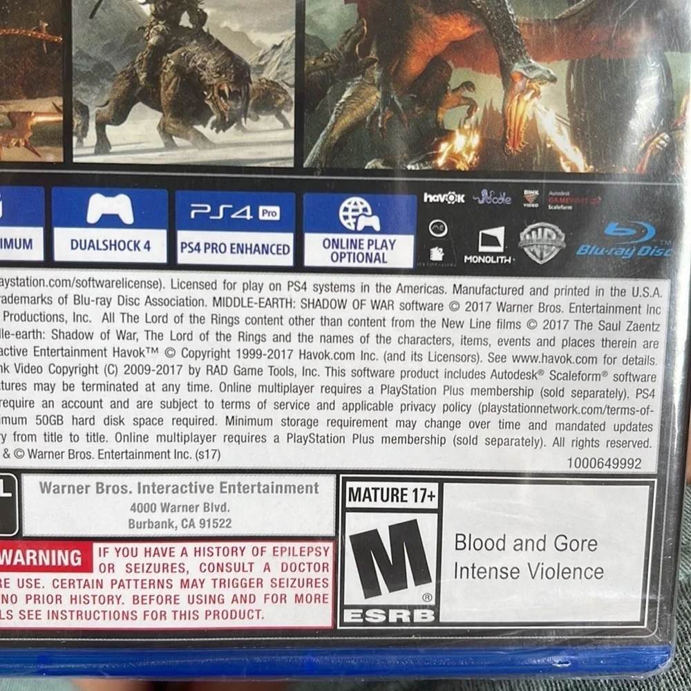 Warners brothers PS4 shadow of war video game